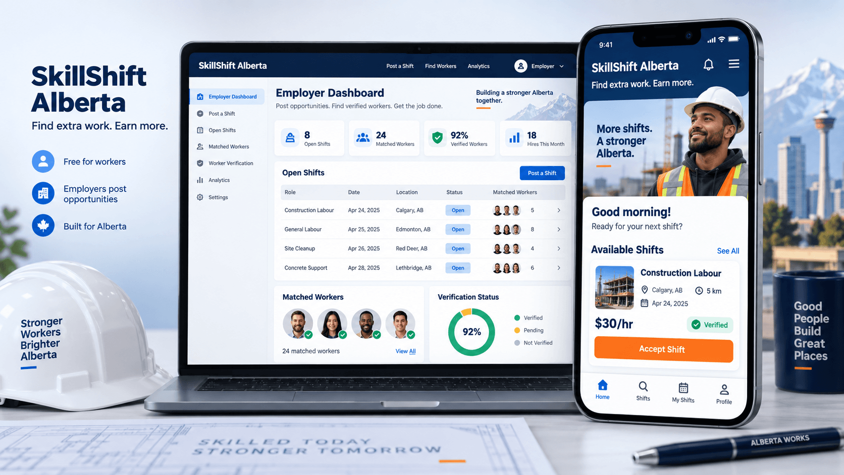 SkillShift Alberta worker app and employer dashboard
